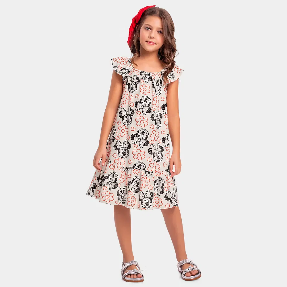 Vestido infantil Minnie mouse estampado com pingente