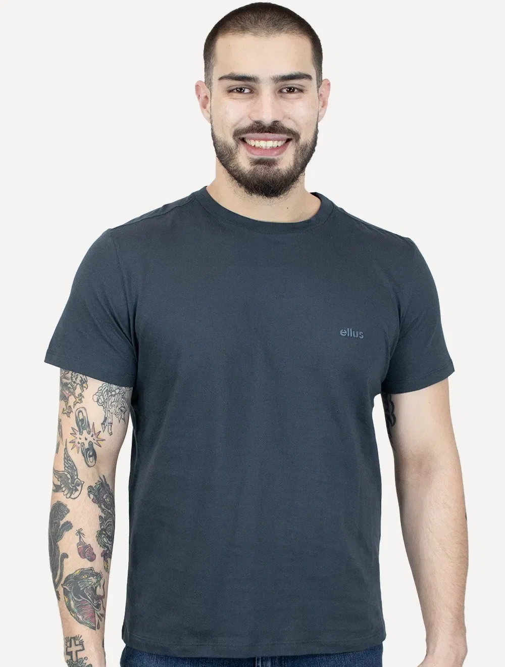 Camiseta Ellus Masculina Cotton Fine Duocolor Classic Azul Marinho