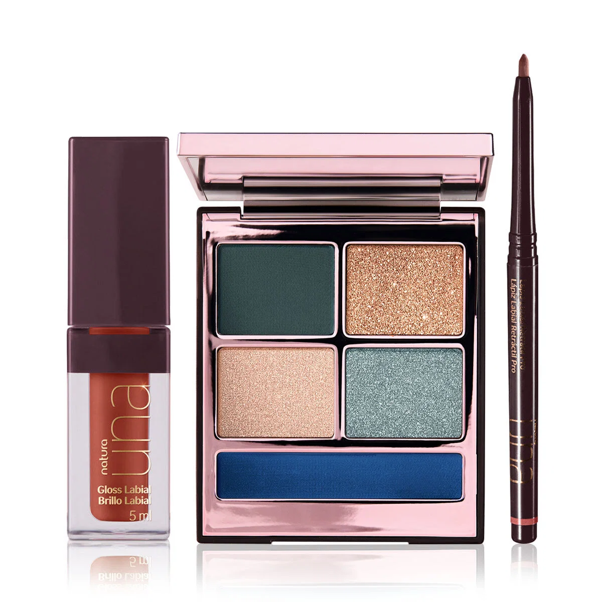 Kit PRO Palette, Lápis Labial e Gloss Marrom Natura UNA (3 produtos) — imagem 1