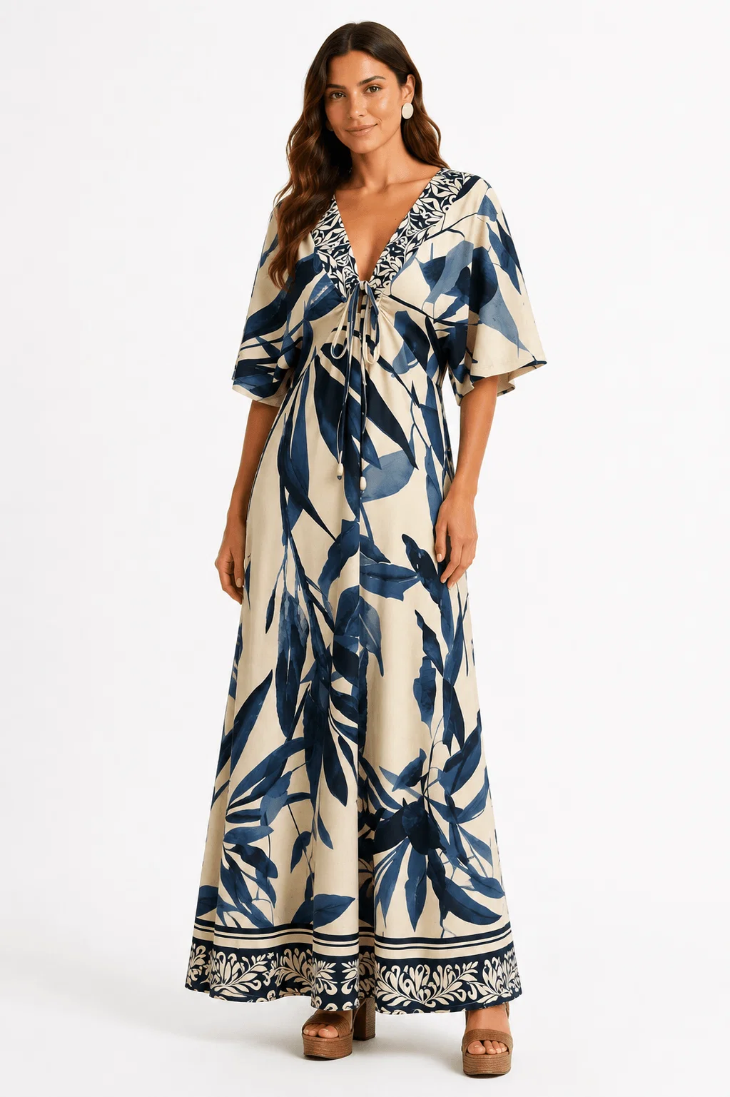 Vestido Longo Estampado Refresh - Azul Marinho