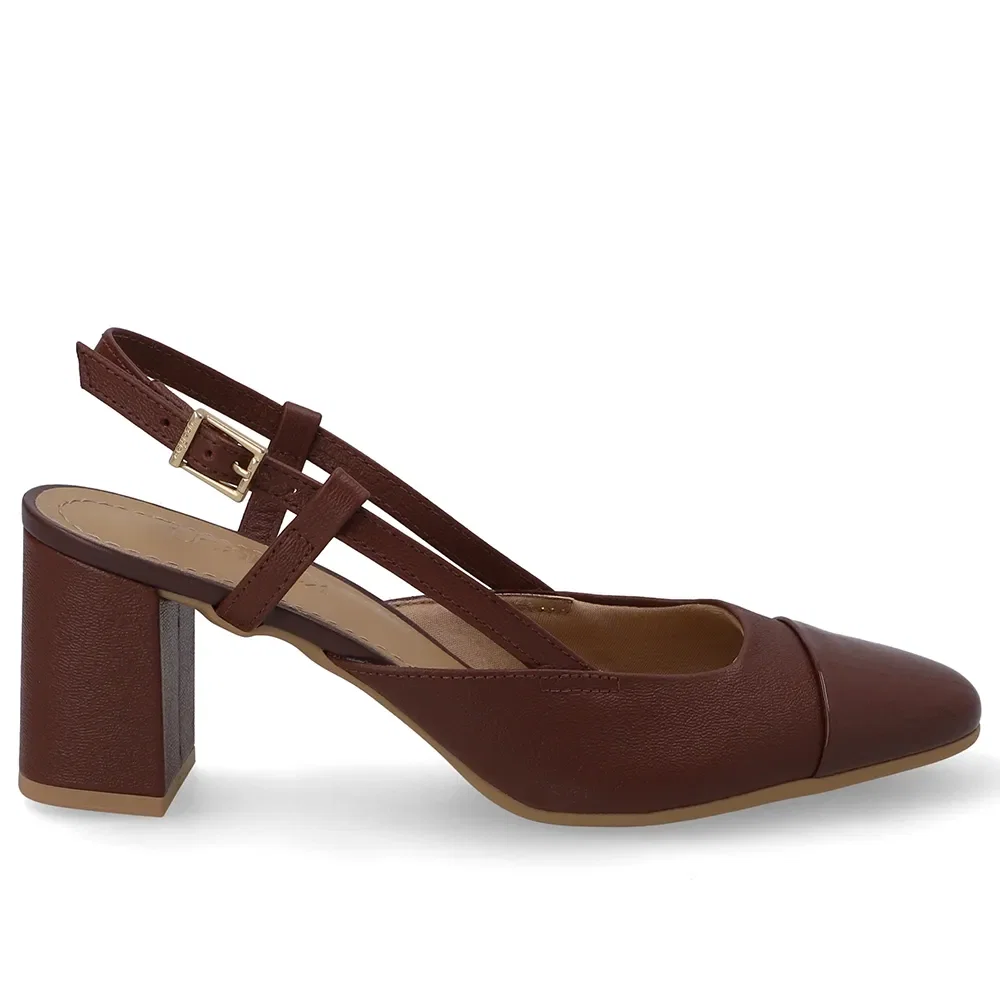 Slingback Couro Vermelho Bico Redondo Verniz — imagem 1
