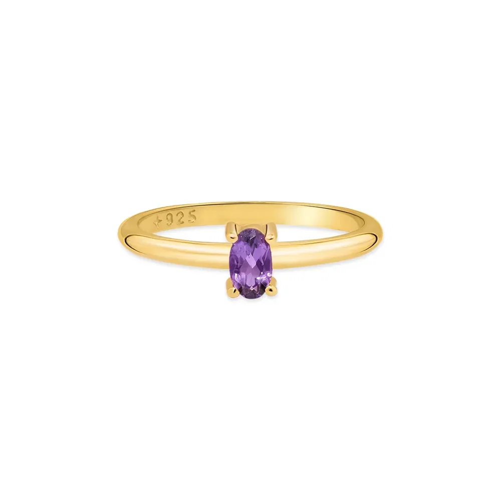 Anel Life Unique em Prata 925 com Banho de Ouro Amarelo 18k e Ametista