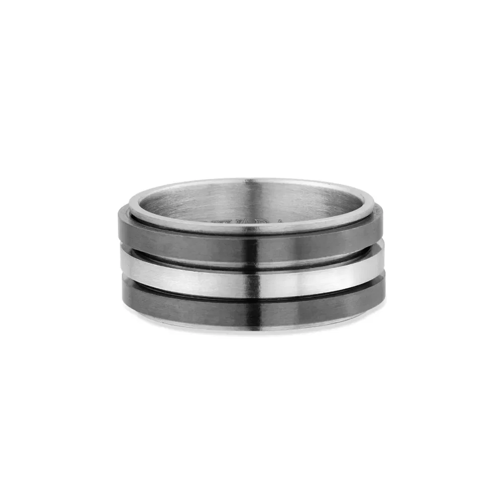 Anel Life Masculino em Aço Prateado e Preto — imagem 1