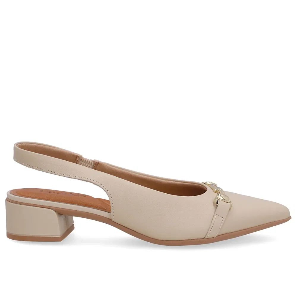 Slingback Bege Couro Bico Fino Bridão — imagem 1
