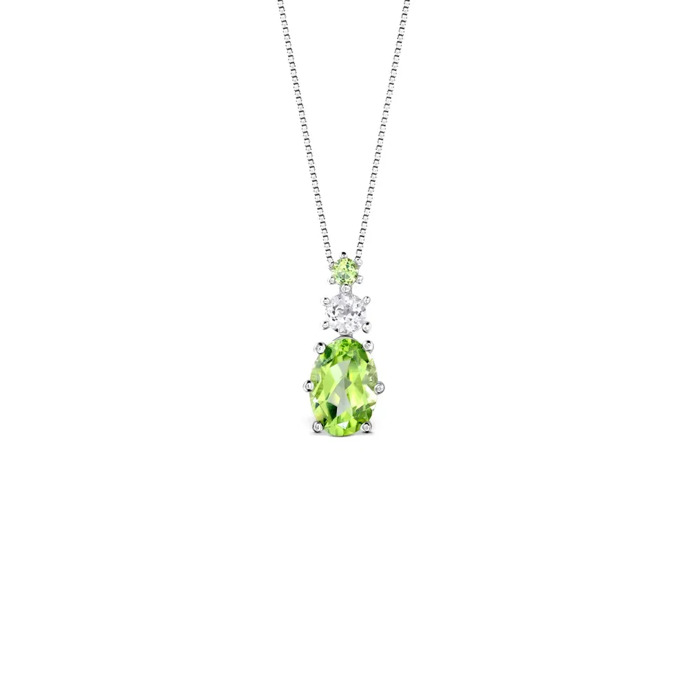 Pingente Marine em Prata 925 com Peridotos e Topázio Incolor, 13mm — imagem 1