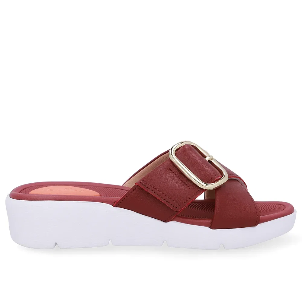 Tamanco Salto Plataforma Couro Vermelho Fivela — imagem 1