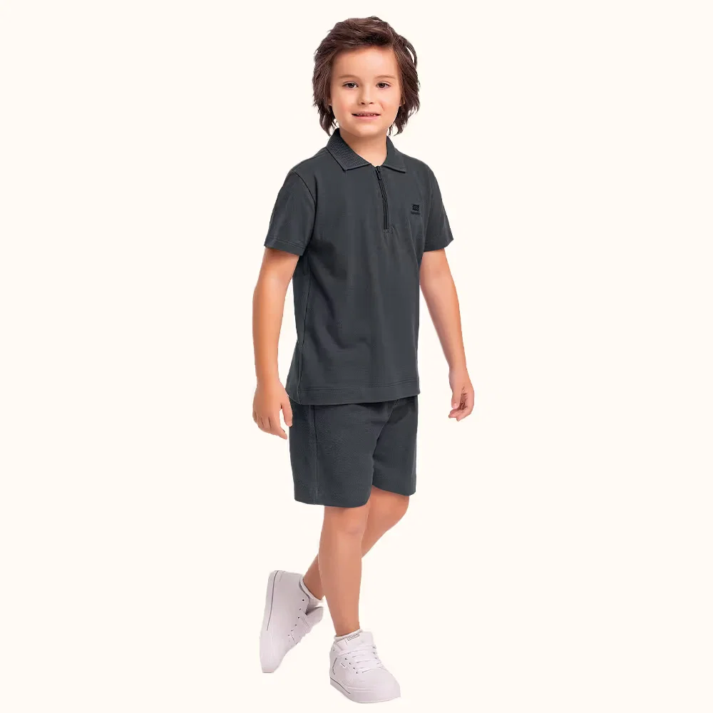 Camisa polo em meia malha piquet com zíper funcional
