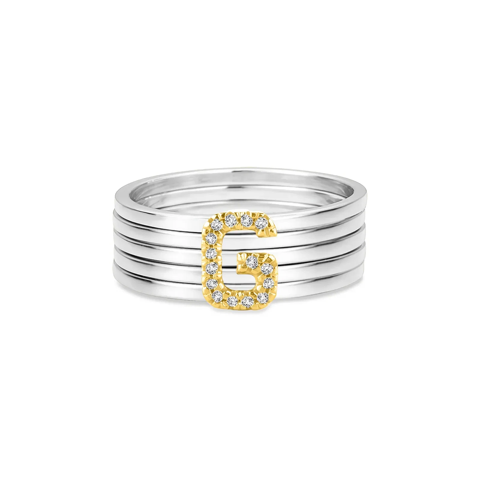 Anel Letra G em Prata 925 e Ouro Amarelo 18k com Diamantes 0,04 ct — imagem 1