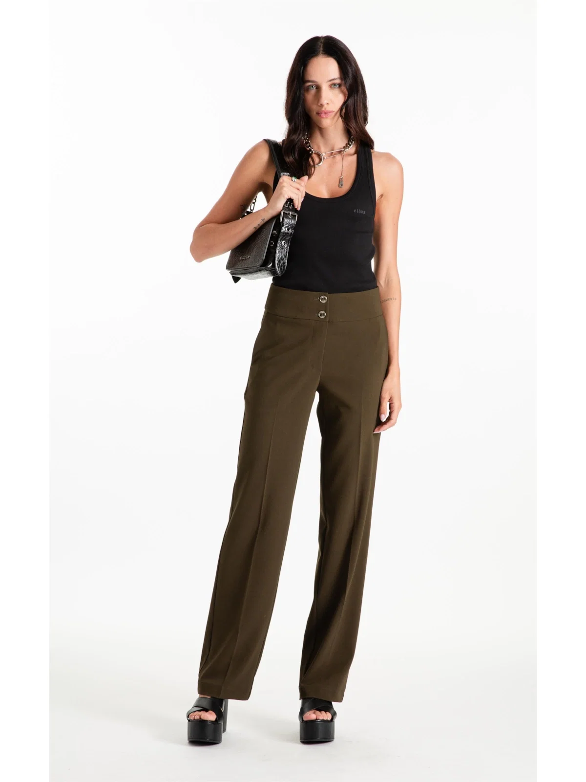 Calça Crepe Way Straight Musgo — imagem 1