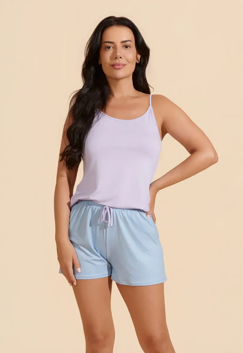 Shortdoll de Alça com Shorts Curto de Viscose Stretch e New Skin — imagem 1
