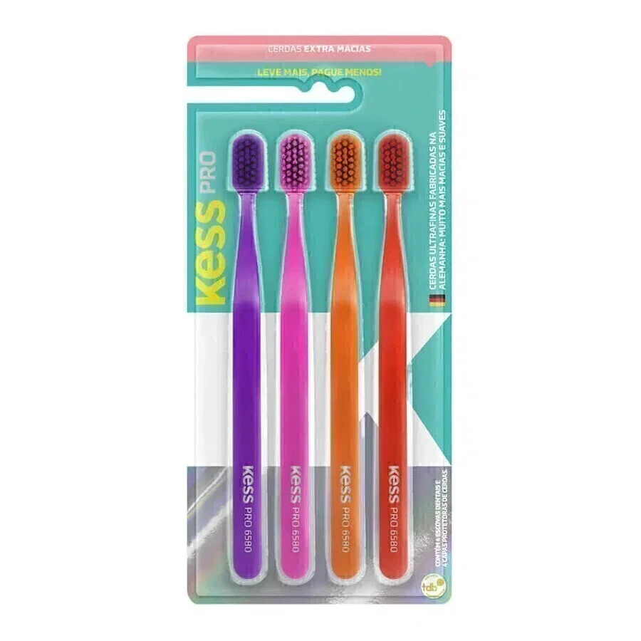Kit 4 Escovas Dentais Kess Pro Extra Macia