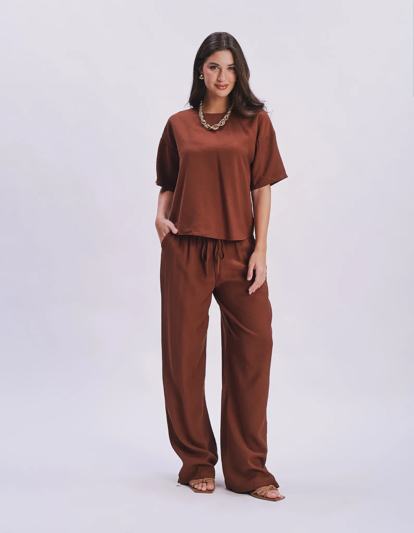 Calça Cós Elástico - Marrom