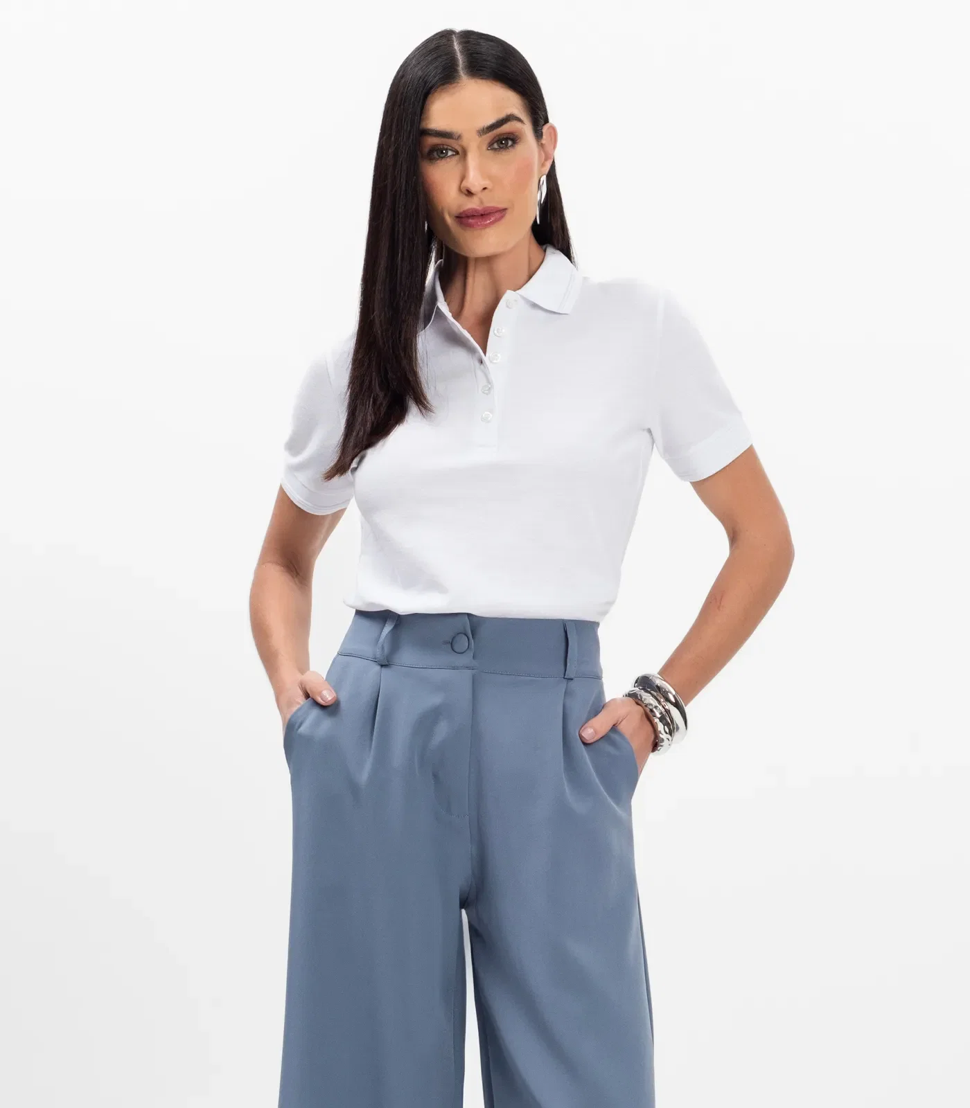 Polo Feminina Piquet Básica Select Branco