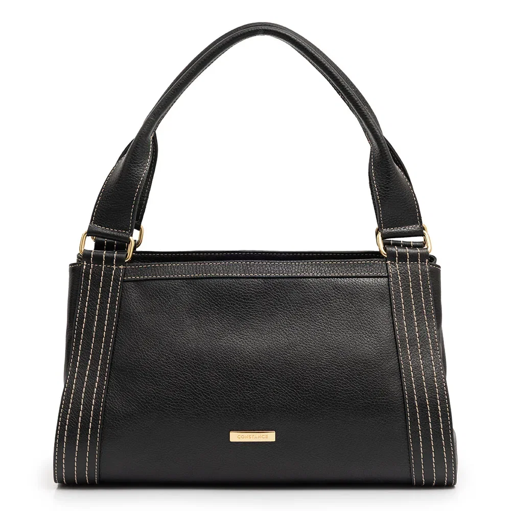 Bolsa Ombro Couro Pespontos Preto — imagem 1