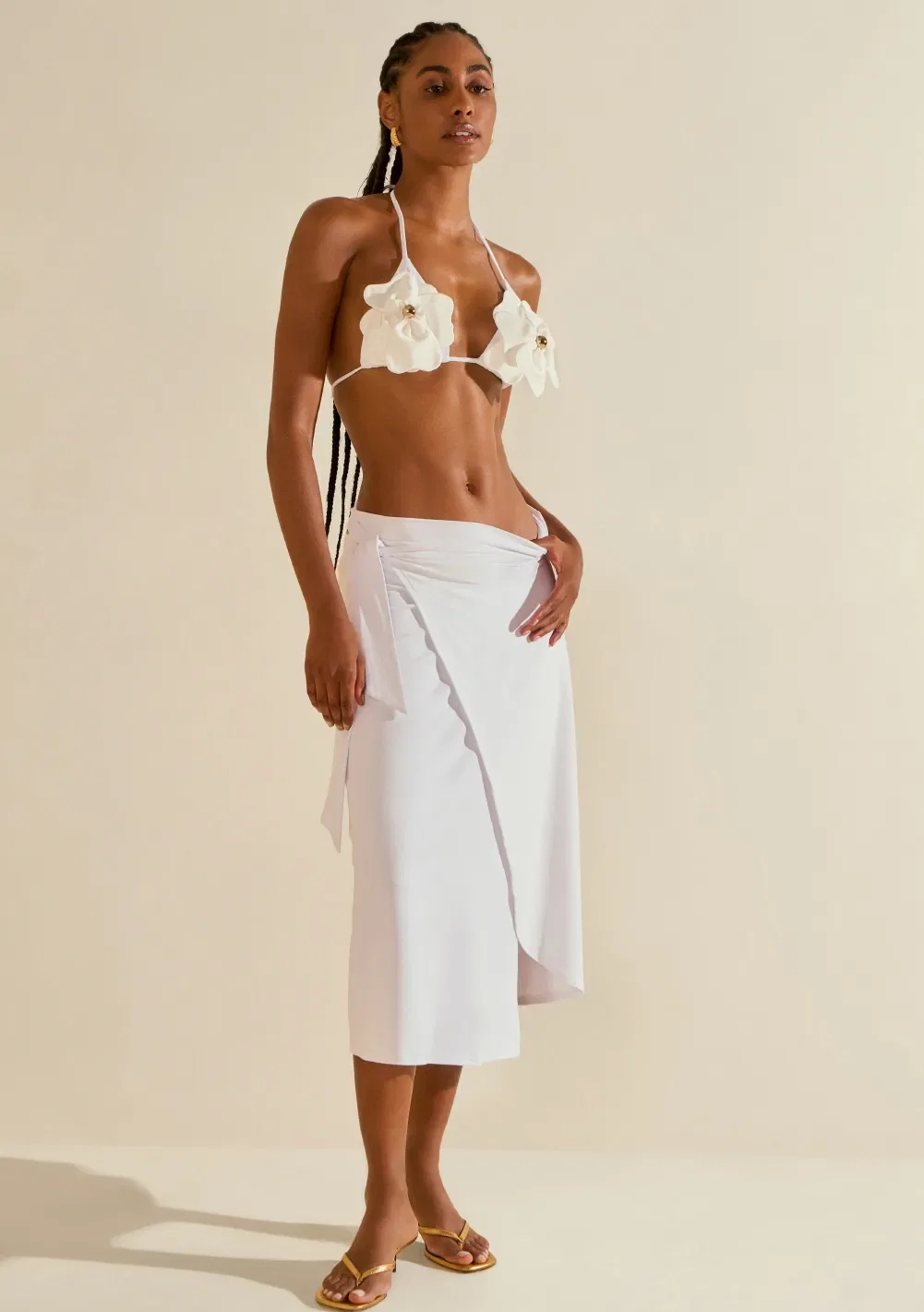 Saia Morena Rosa Evasê Média Midi Off White