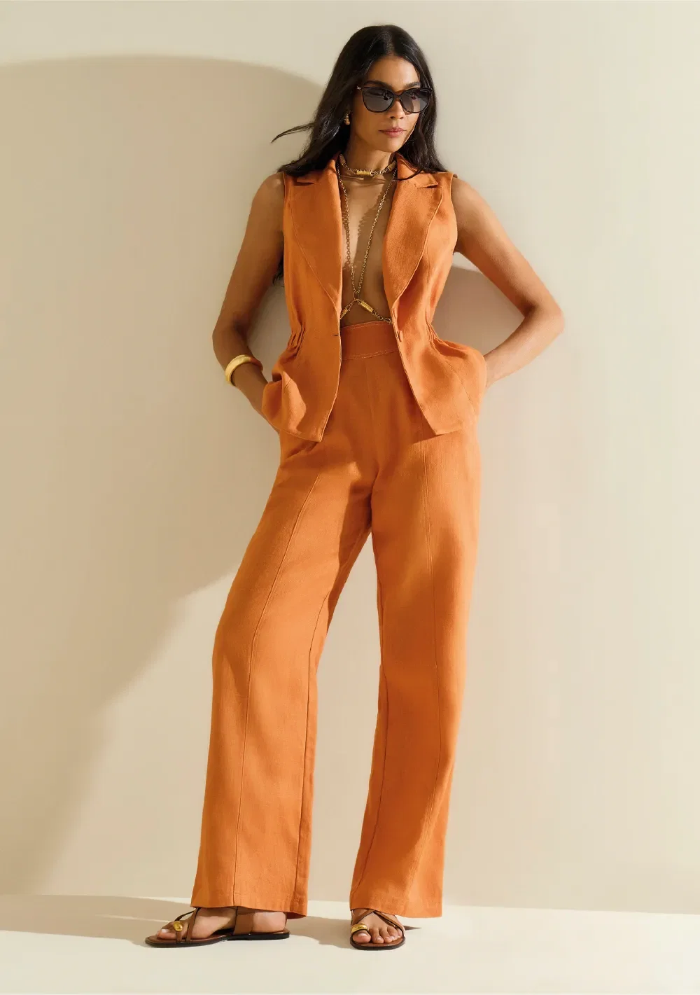 Calça Morena Rosa Reta Alta Laranja