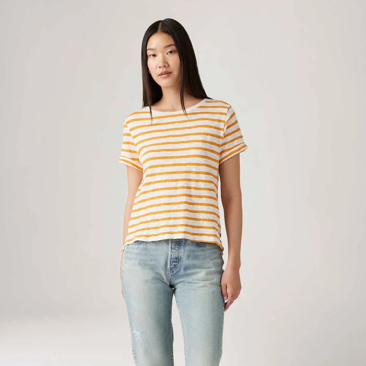 Camiseta Levi's® Margot Listrada Laranja Manga Curta — imagem 1