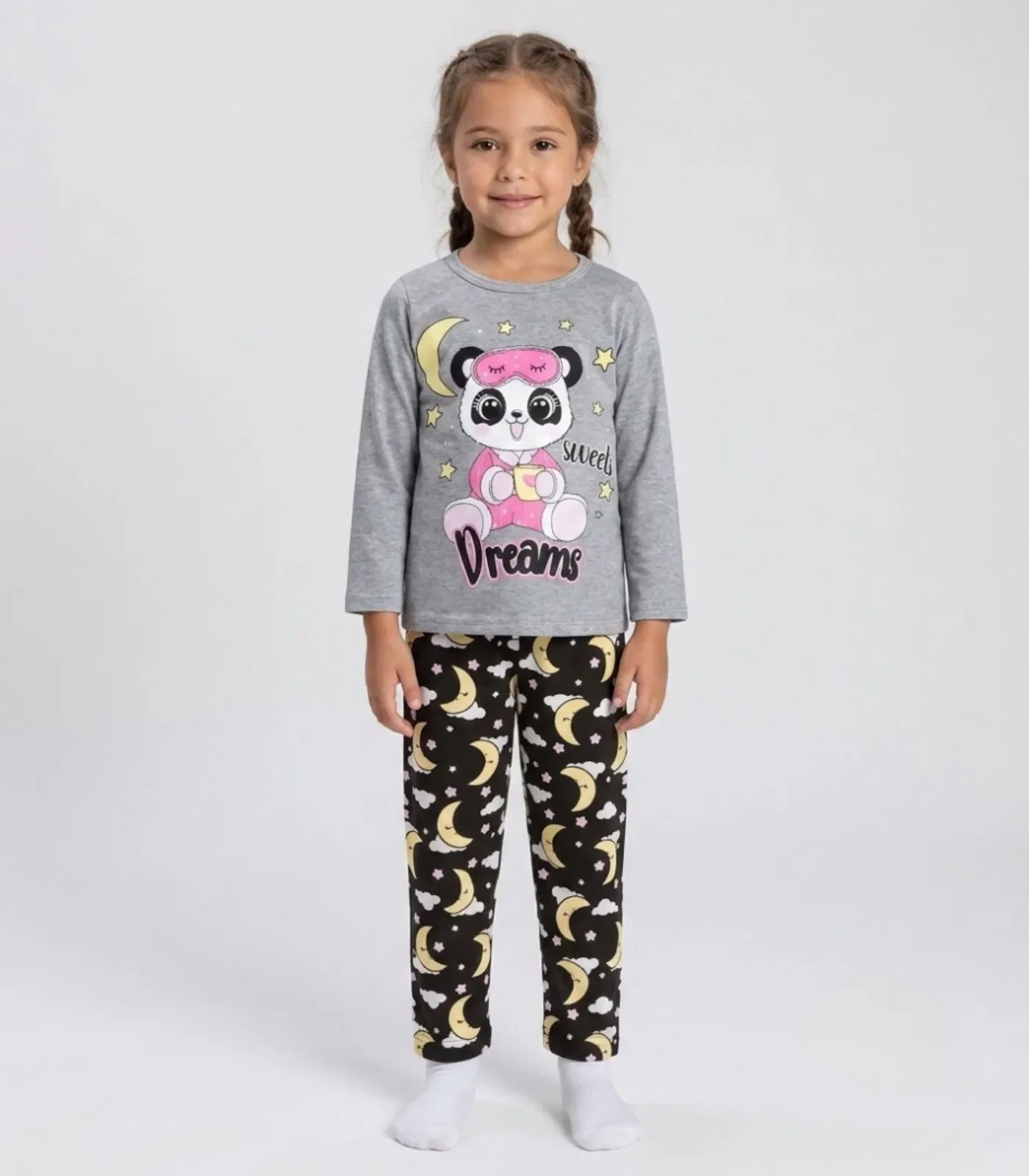 Pijama Menina Manga Longa Meia Malha Kappes Cinza