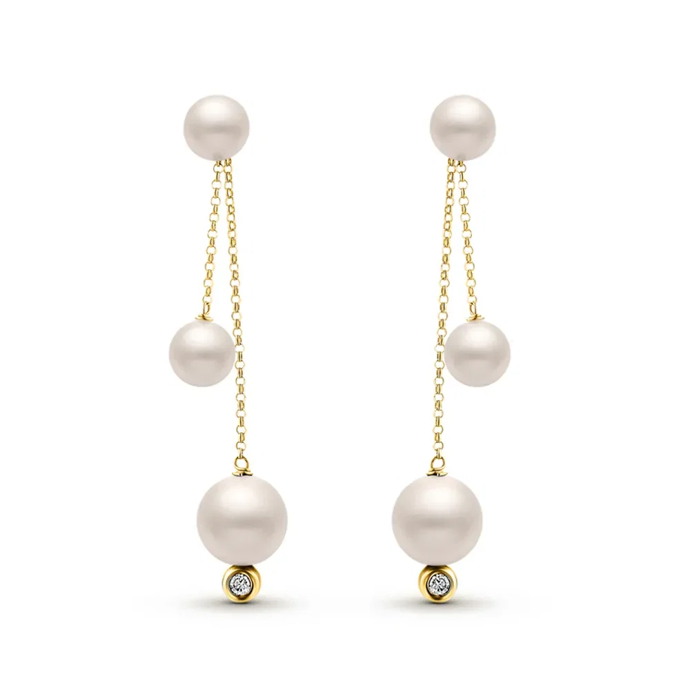 Brinco Una em Ouro Amarelo 18k com Pérolas e Diamante — imagem 1
