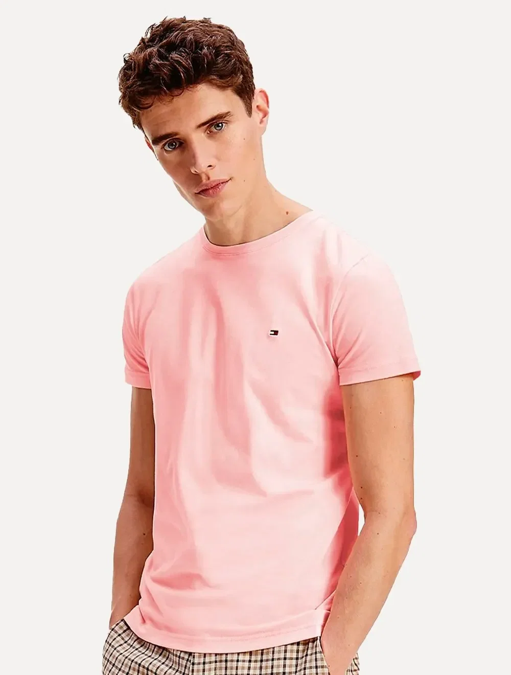 Camiseta Tommy Hilfiger Masculina Essential Cotton Rosa Claro — imagem 1