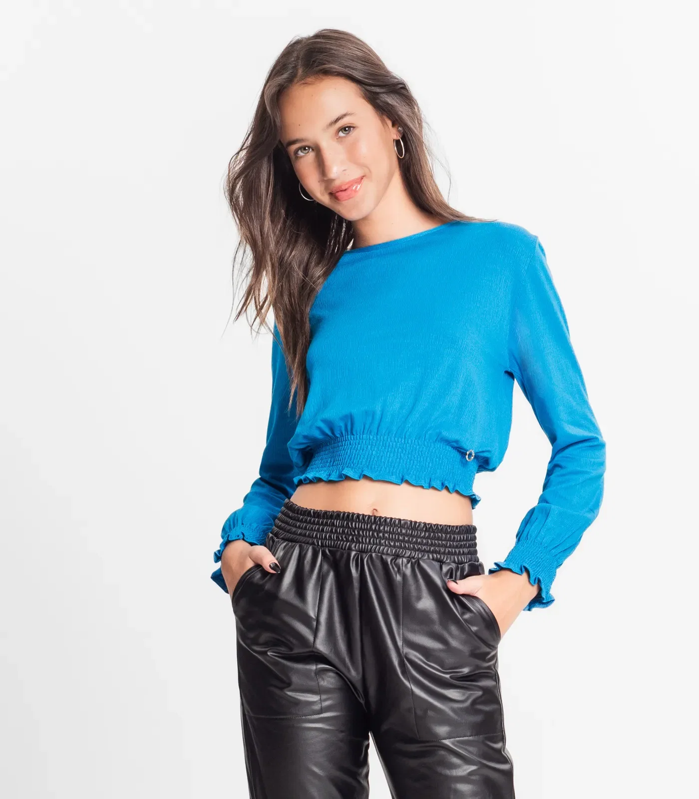 Blusa Juvenil Feminina Manga Longa Minty Azul