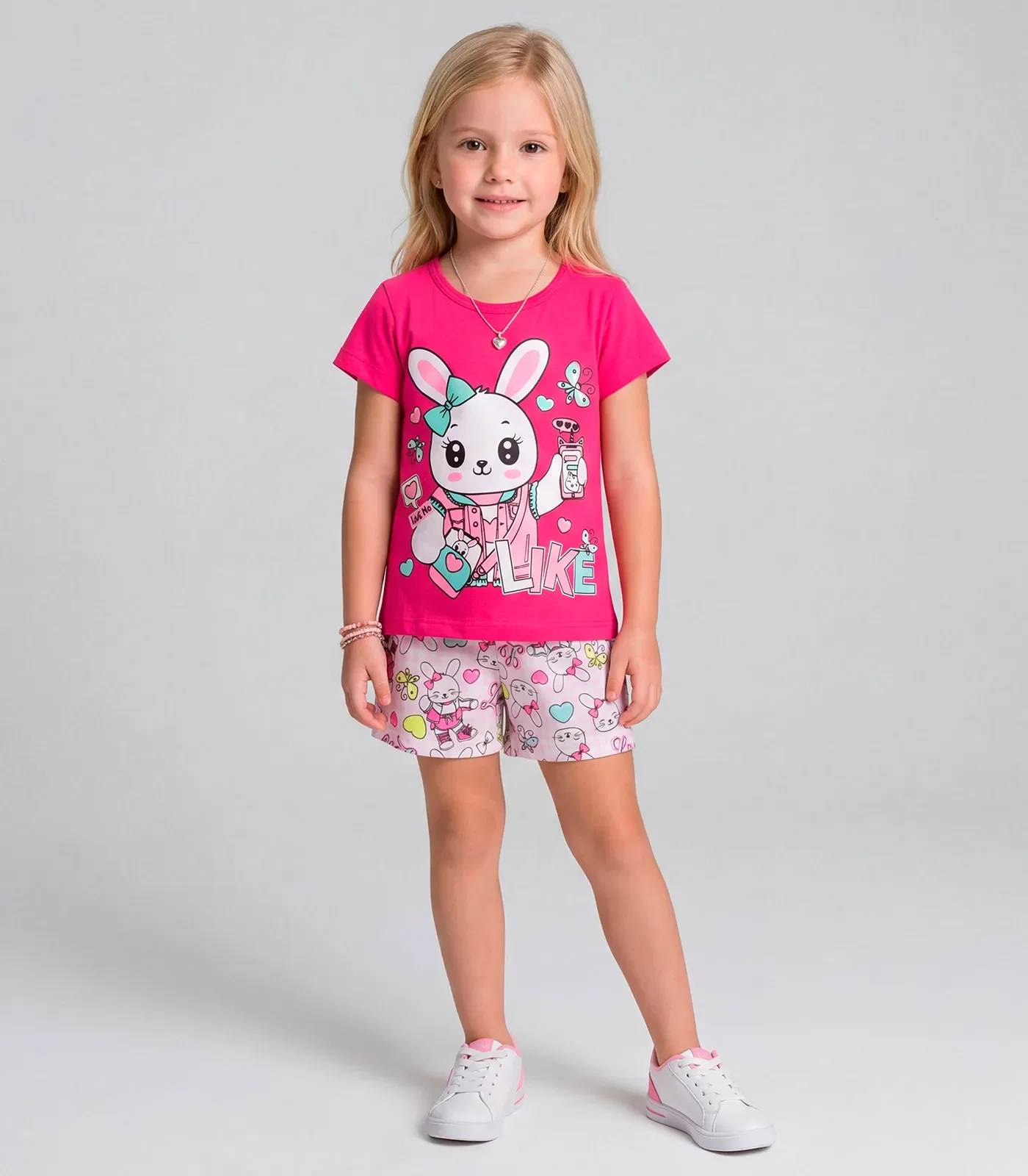 Pijama Infantil Menina Brilha no Escuro Kappes Rosa