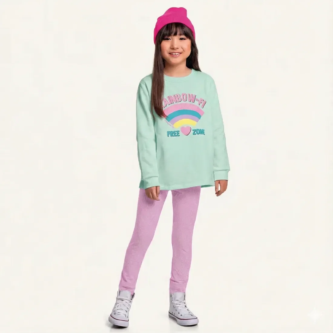 Conjunto blusão em moletom e legging em molecotton molinê rainbow-fi