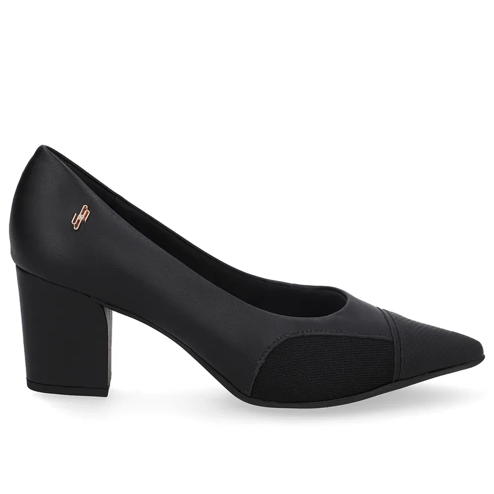 Scarpin Couro Preto Lateral Tecido — imagem 1