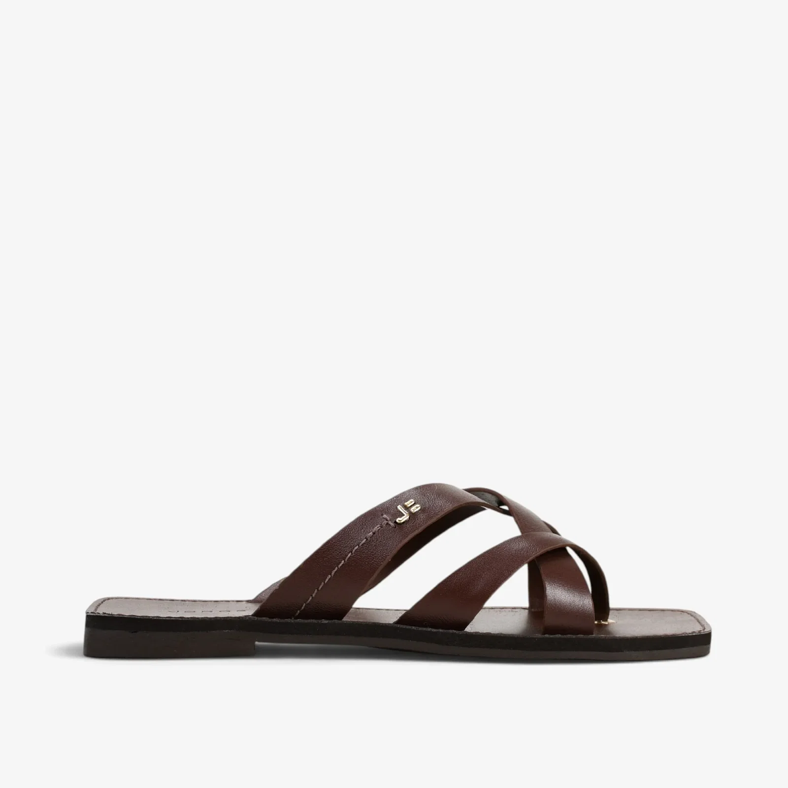 Chinelo Flat Marrom Café Couro