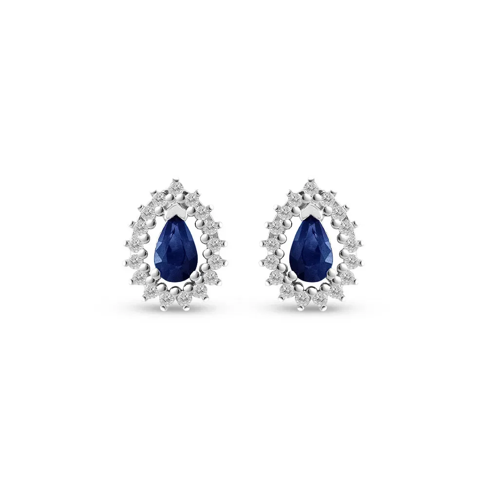 Brinco Classic Oriental Gota em Ouro Branco 18k com Safira Azul e Diamantes — imagem 1