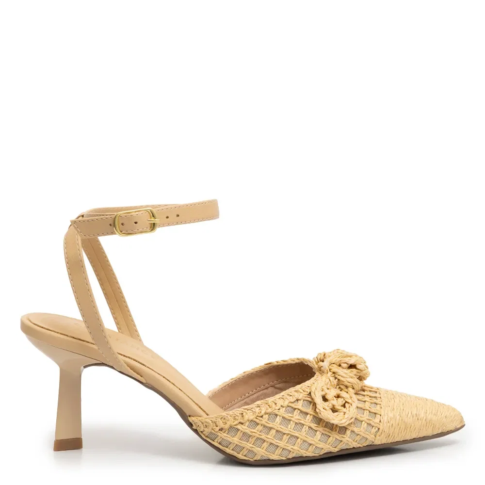 Scarpin Slingback Palha Laço