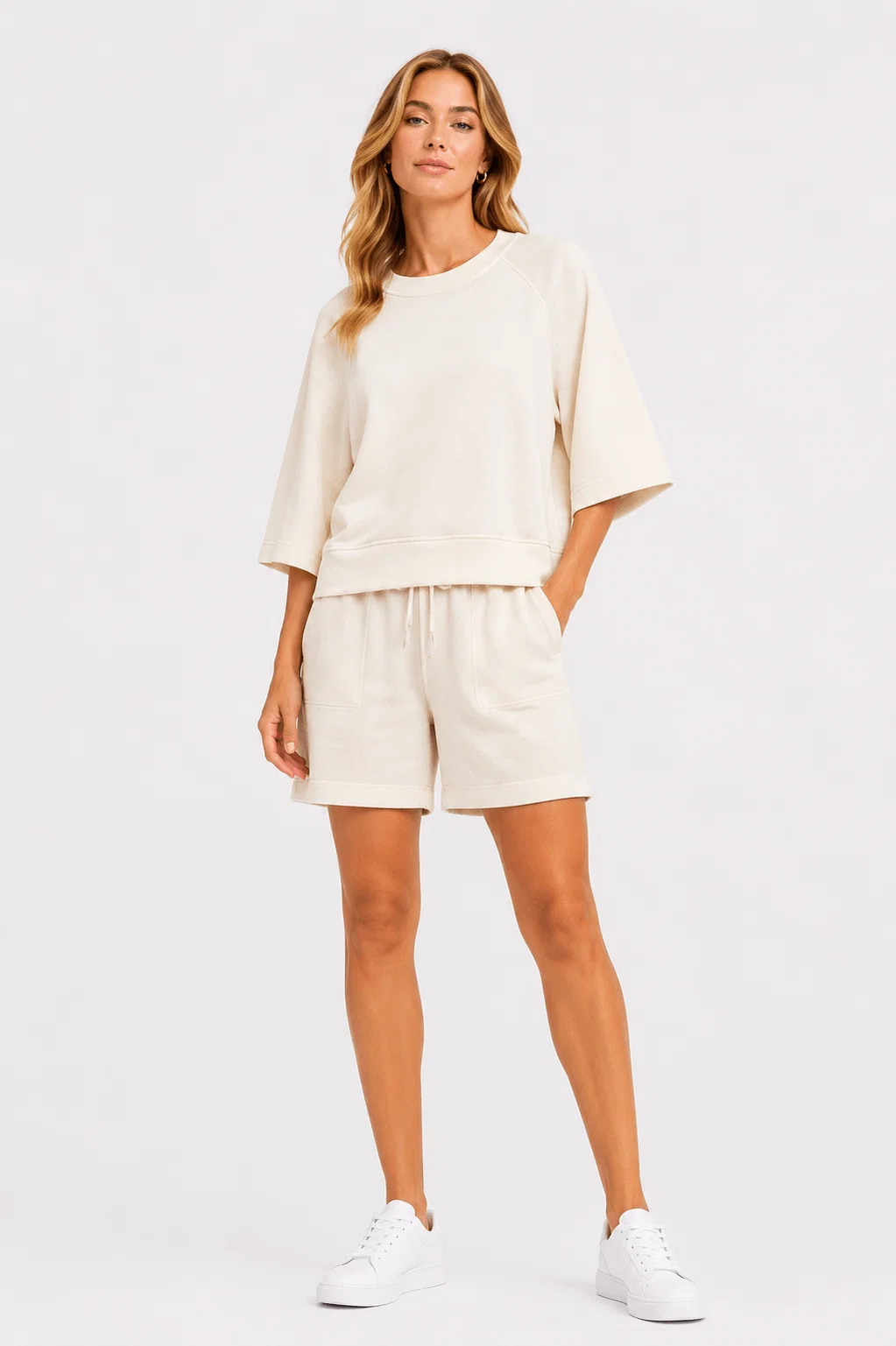 Blusa Manga Curta Barra Recortes - Off White — imagem 1