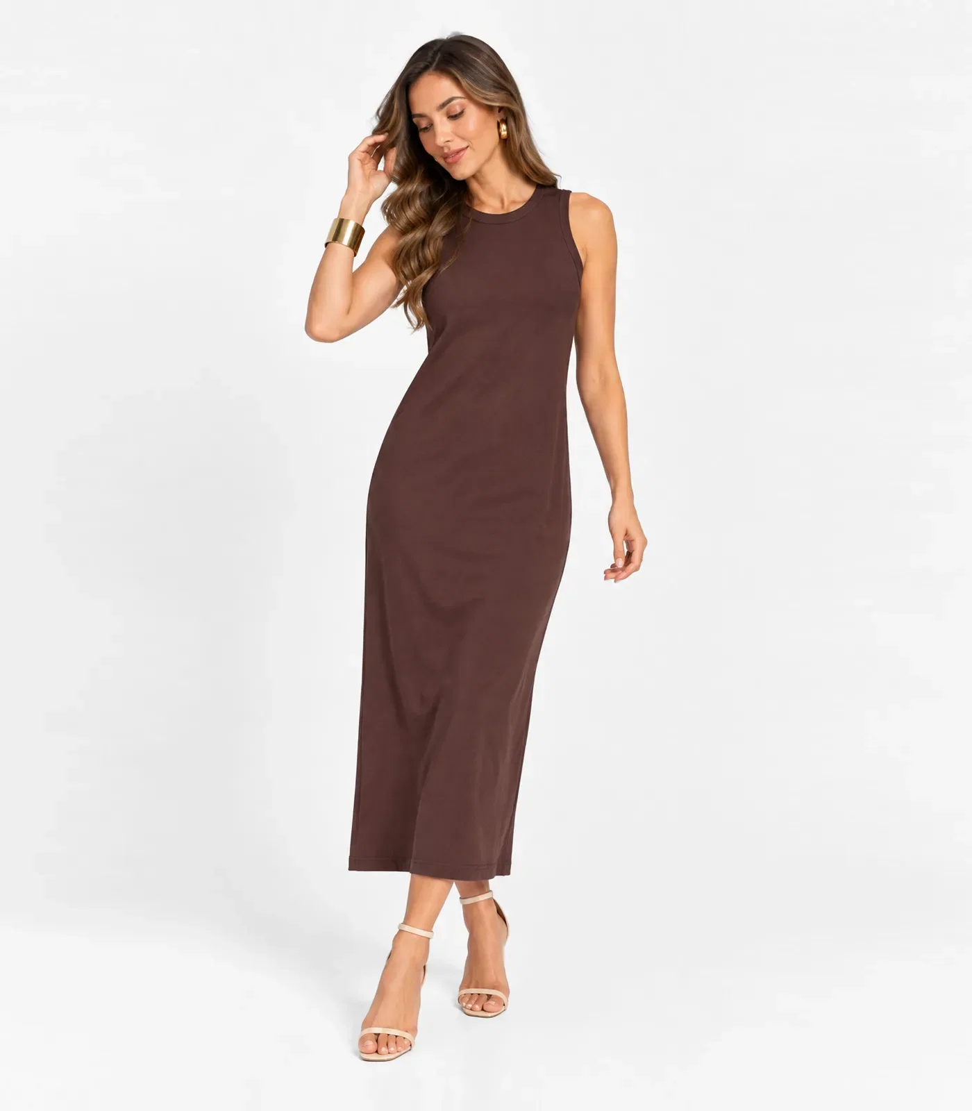 Vestido Feminino Midi Infinita Cor Marrom