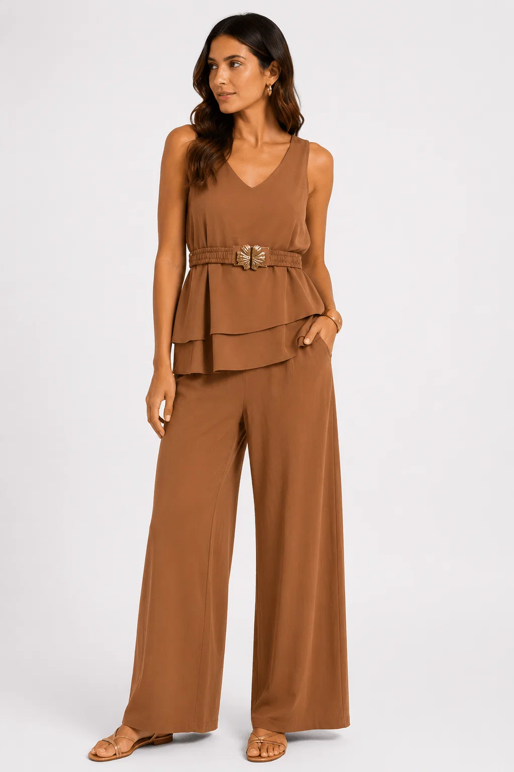 Blusa Alongada Barra Dupla - Bege