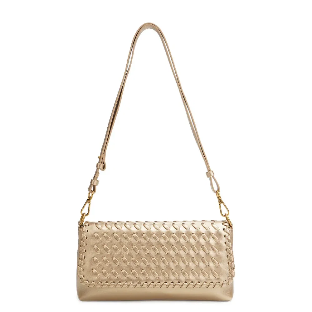 Bolsa Baguete Trama Diagonal Dourado — imagem 1