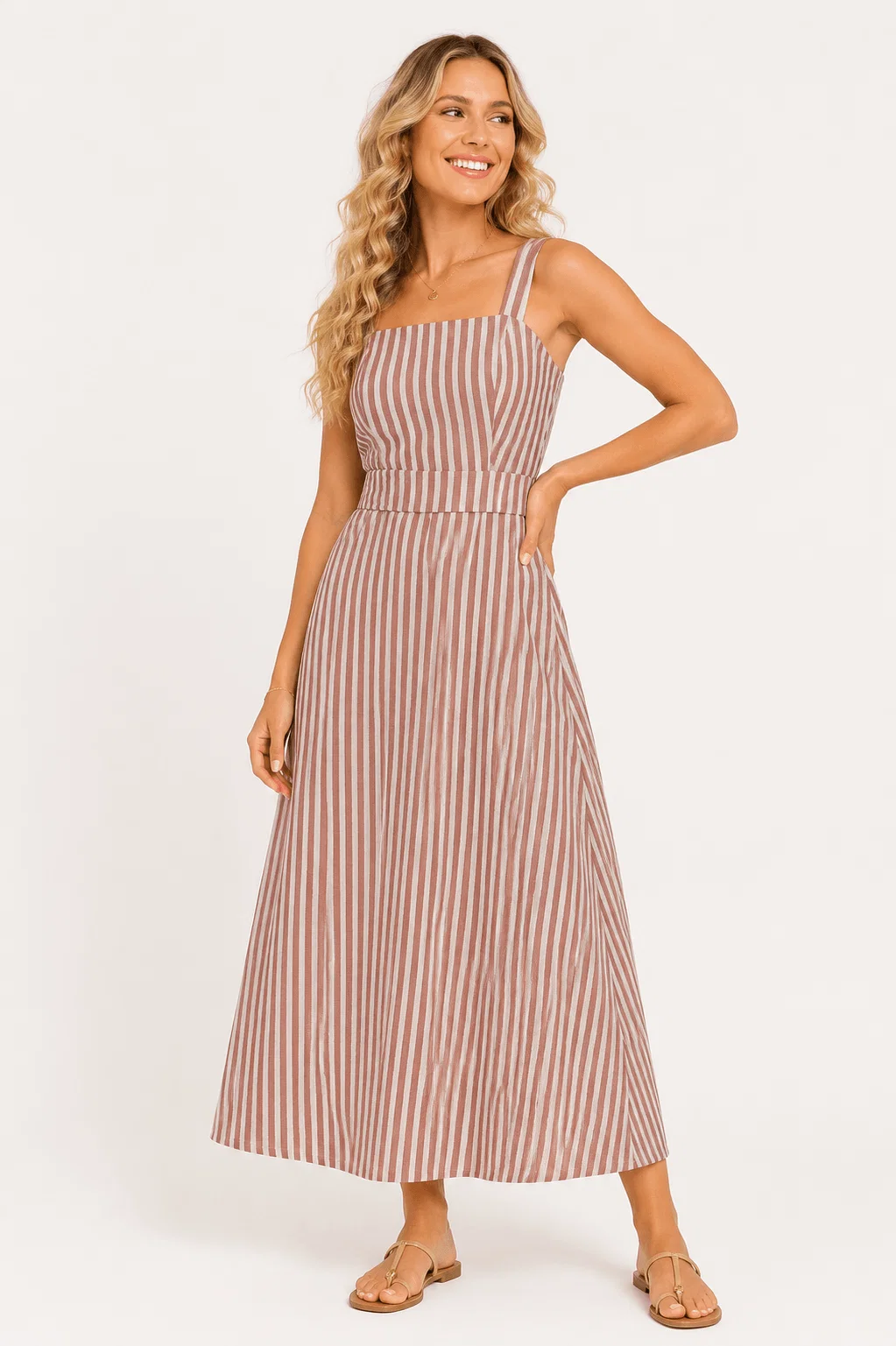 Vestido Midi Listrado - Vermelho