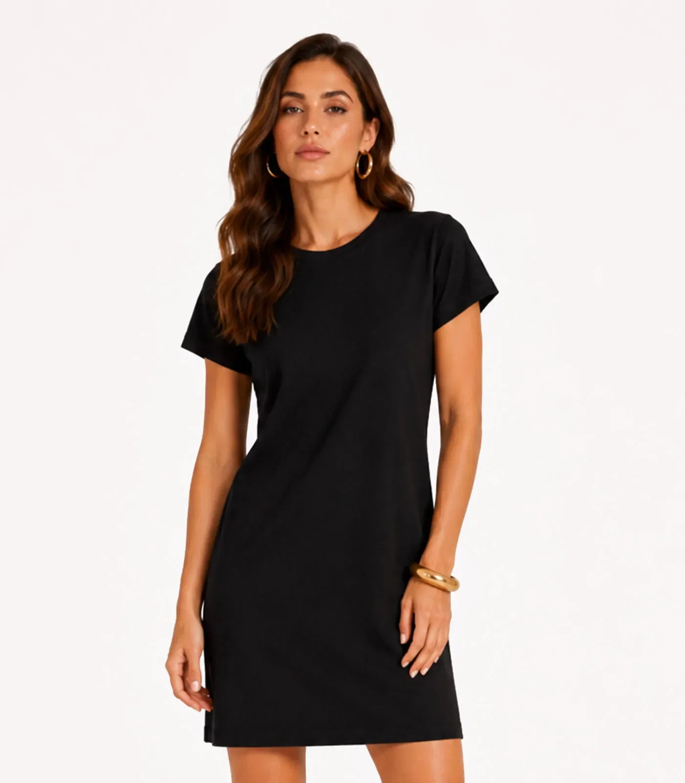 Vestido Feminino Curto Com Manga Infinita Cor Preto