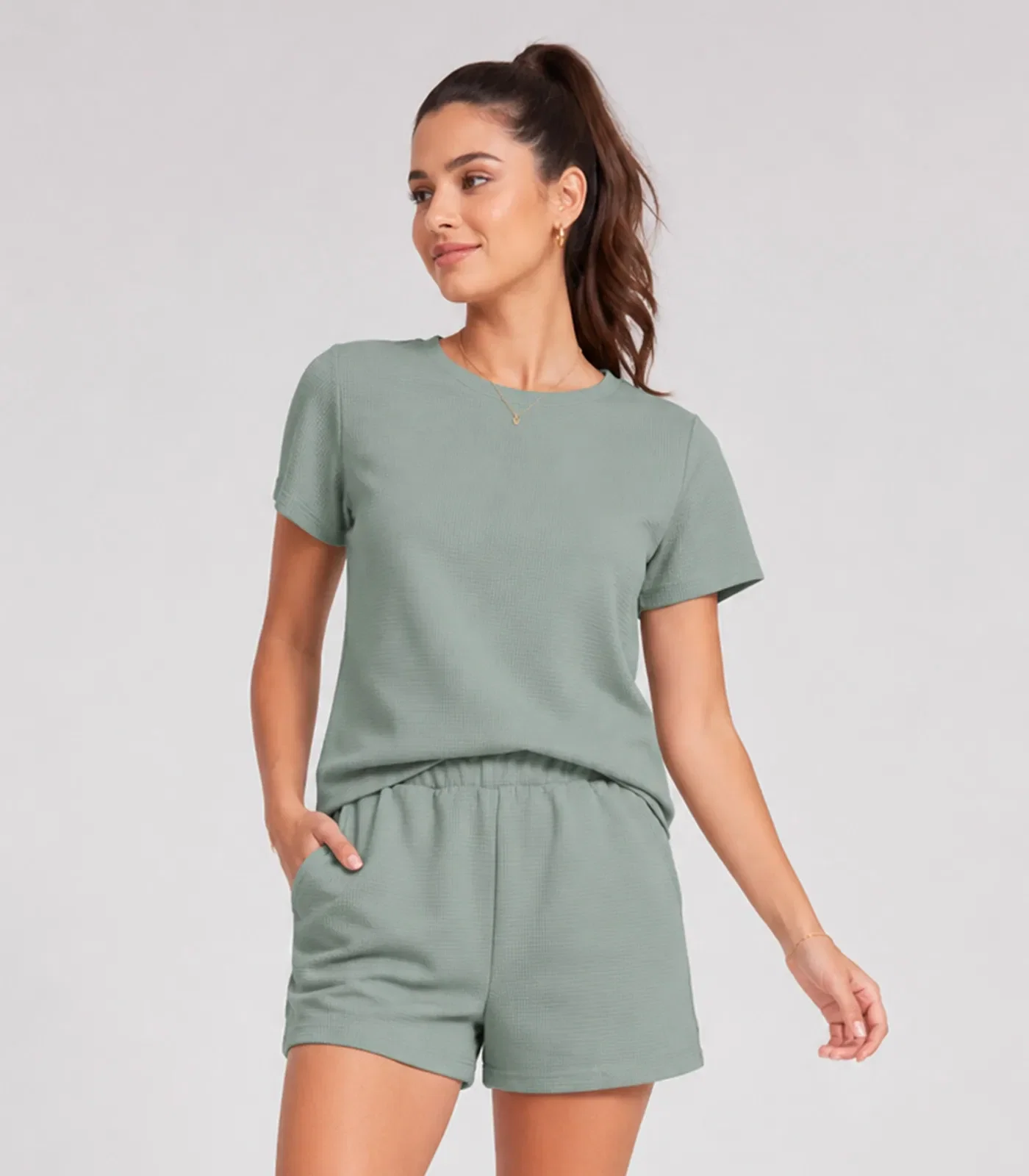 Conjunto Feminino Blusa Com Shorts Infinita Cor Verde