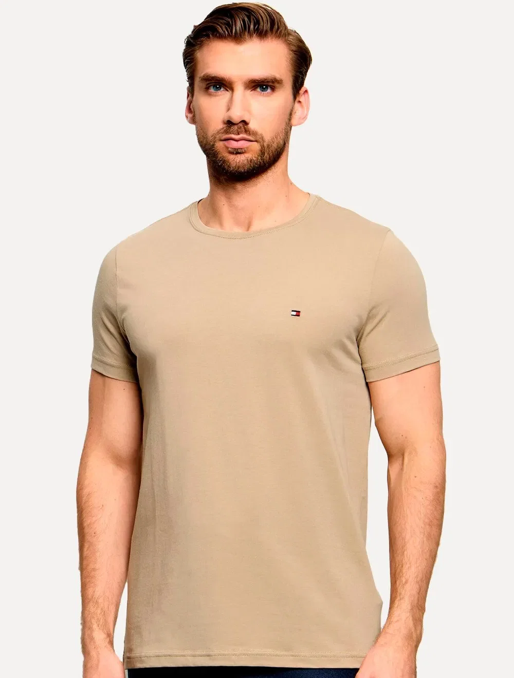 Camiseta Tommy Hilfiger Masculina Regular Core Pima Cáqui — imagem 1