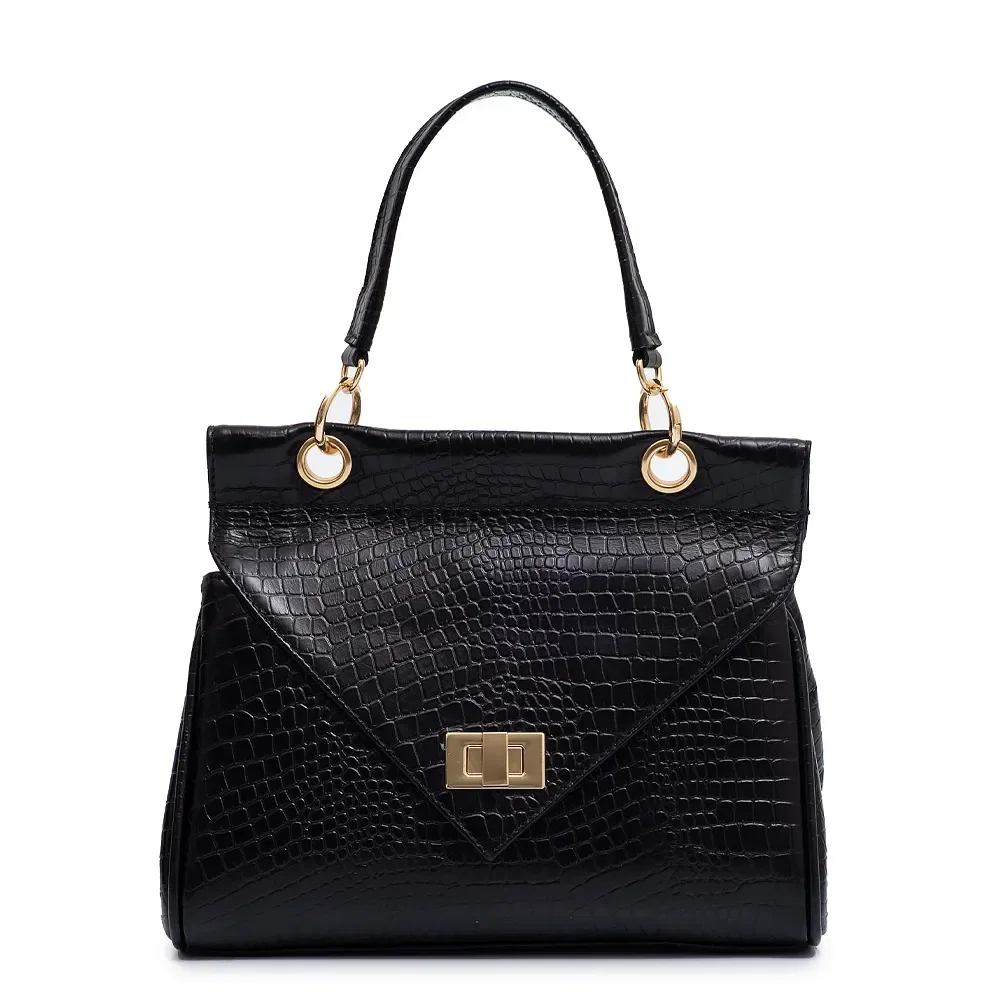 Bolsa Satchel Couro Croco Preto — imagem 1