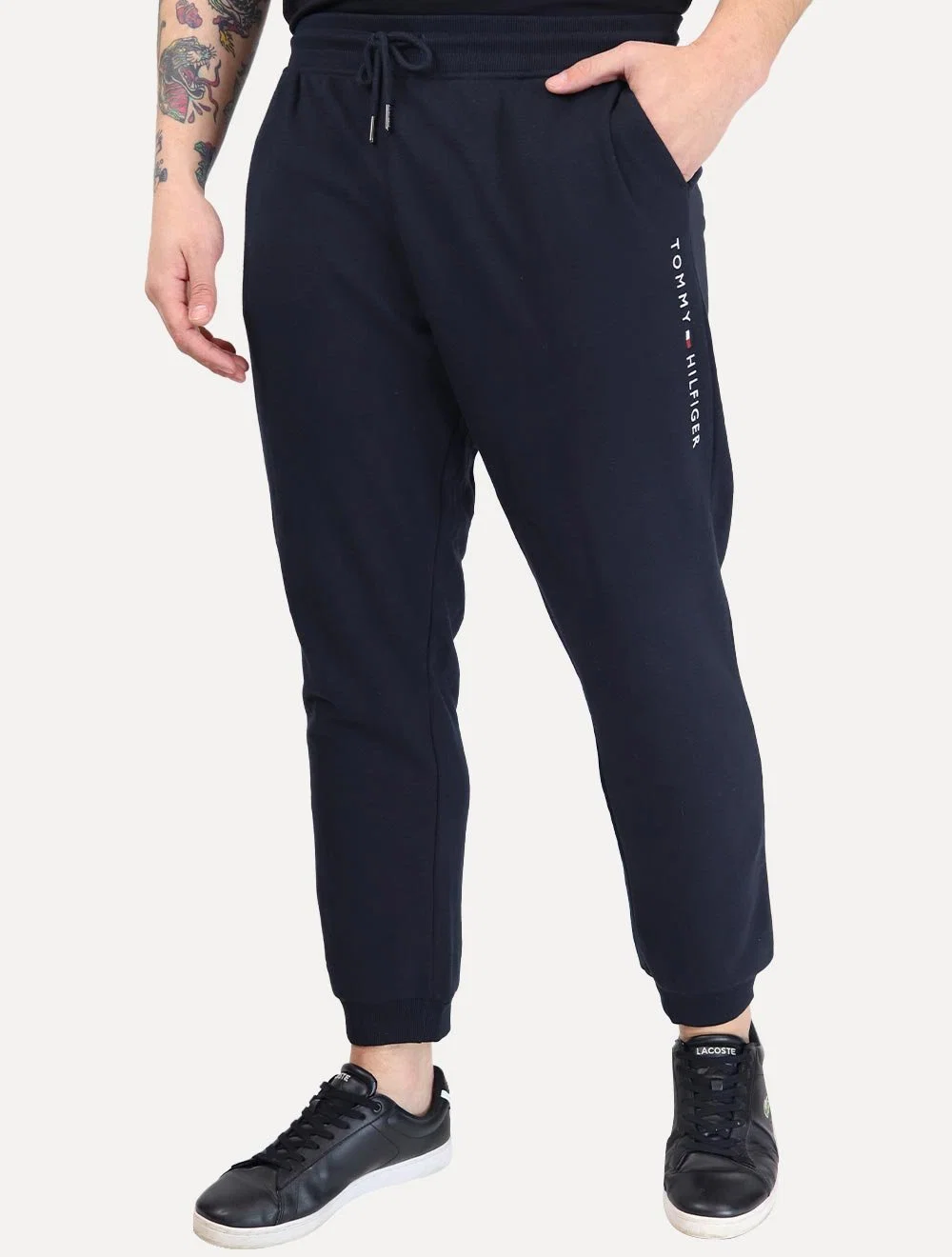 Calça Tommy Hilfiger Masculina Moletom Track Drawstring Vertical Logo Azul Marinho