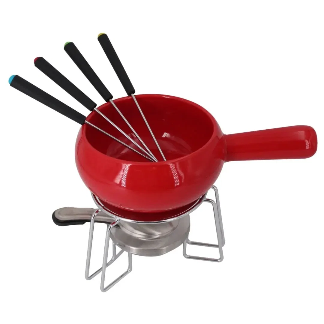 Fondue em Cerâmica 8 Peças 660ml Vermelho — imagem 1