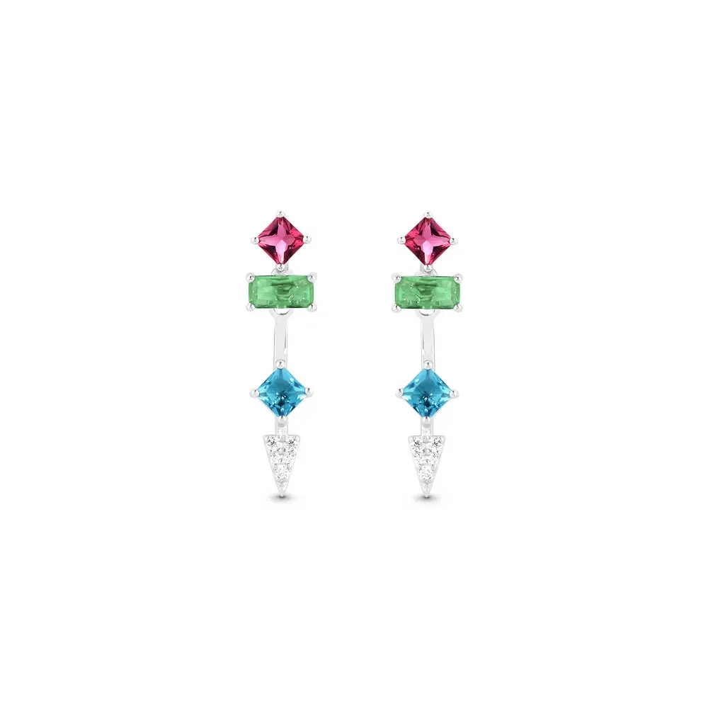Brinco Life Coloré II Prata Cristal Verde Rosa e Azul — imagem 1