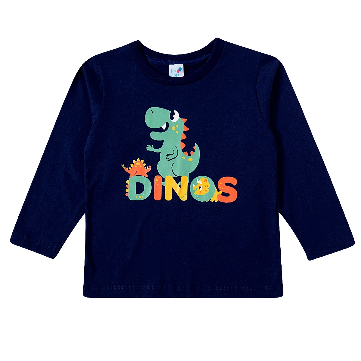 Camiseta Marinho Manga Longa Kids Dino Meia Malha Tip Top