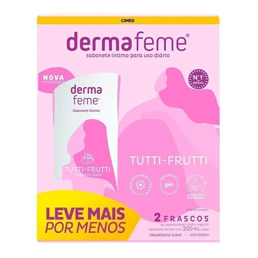 Kit Sabonete Íntimo Dermafeme Tutti-Frutti 200ml 2 Unidades