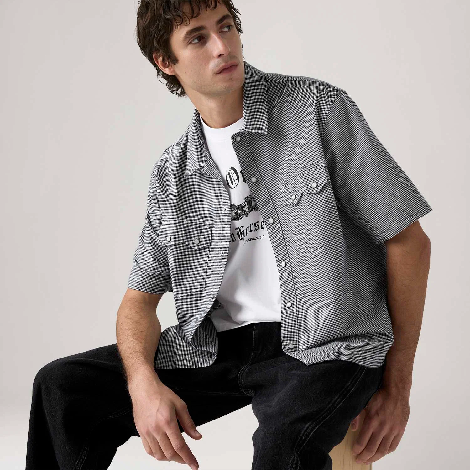 Camisa Levi's® Boxy Western Cinza Manga Curta — imagem 1