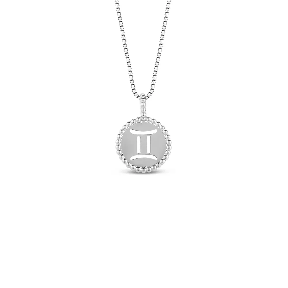 Pingente Signo Gêmeos em Ouro Branco 18k, 15mm