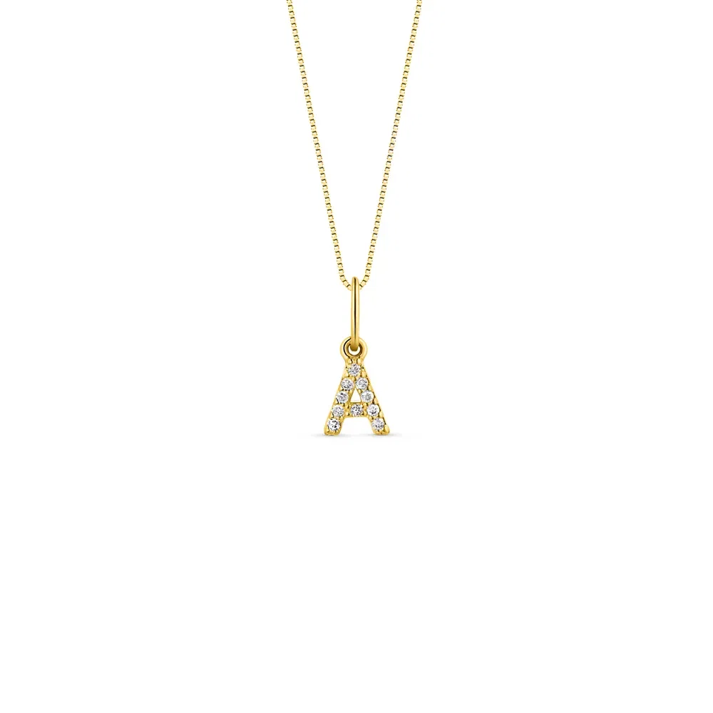 Pingente Letra A Ouro Amarelo e Diamantes, 6mm — imagem 1