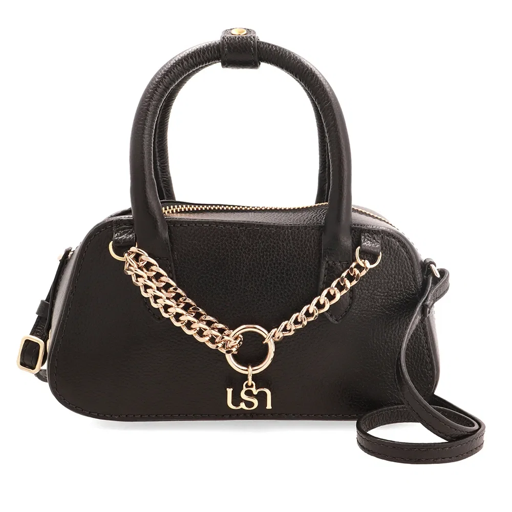 Bolsa Tote Em Couro Preto Com Zíper e Alça Ajustável — imagem 1