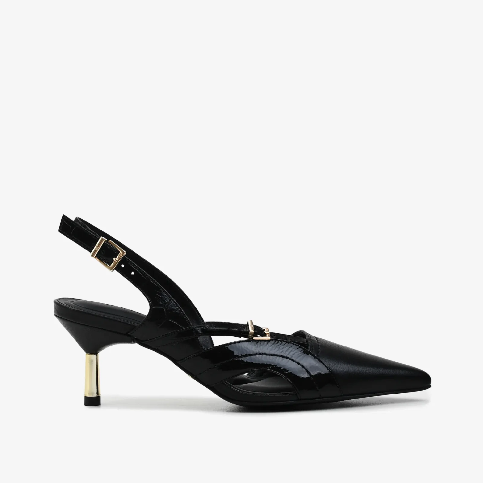Slingback Preto Couro